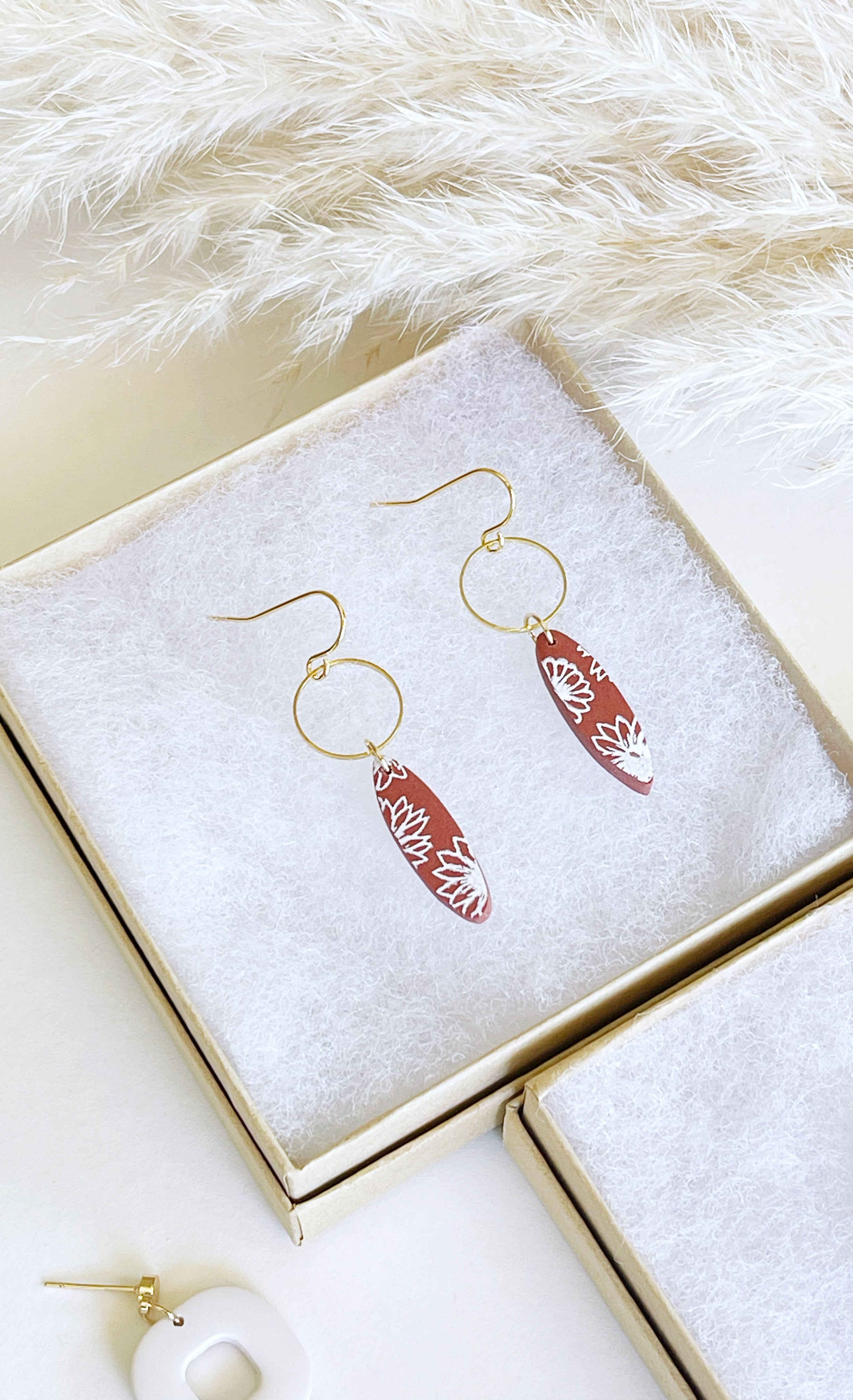 Clay Earrings | Dainty Gold Stenciled Dangles Kush Life Designs
