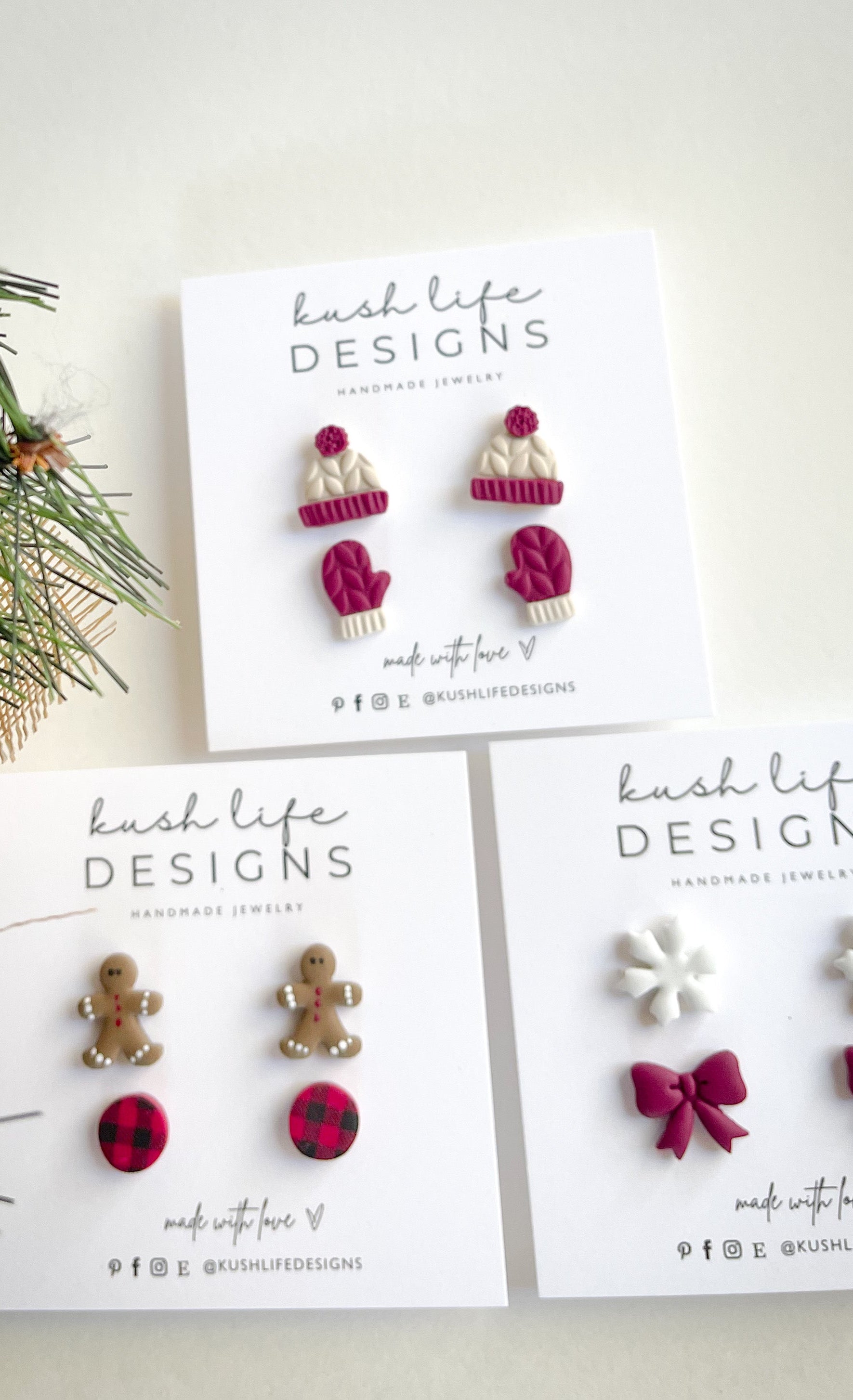 Clay Earrings | Gingerbread Man + Red/Black Gingham Double Stud Pack Kush Life Designs
