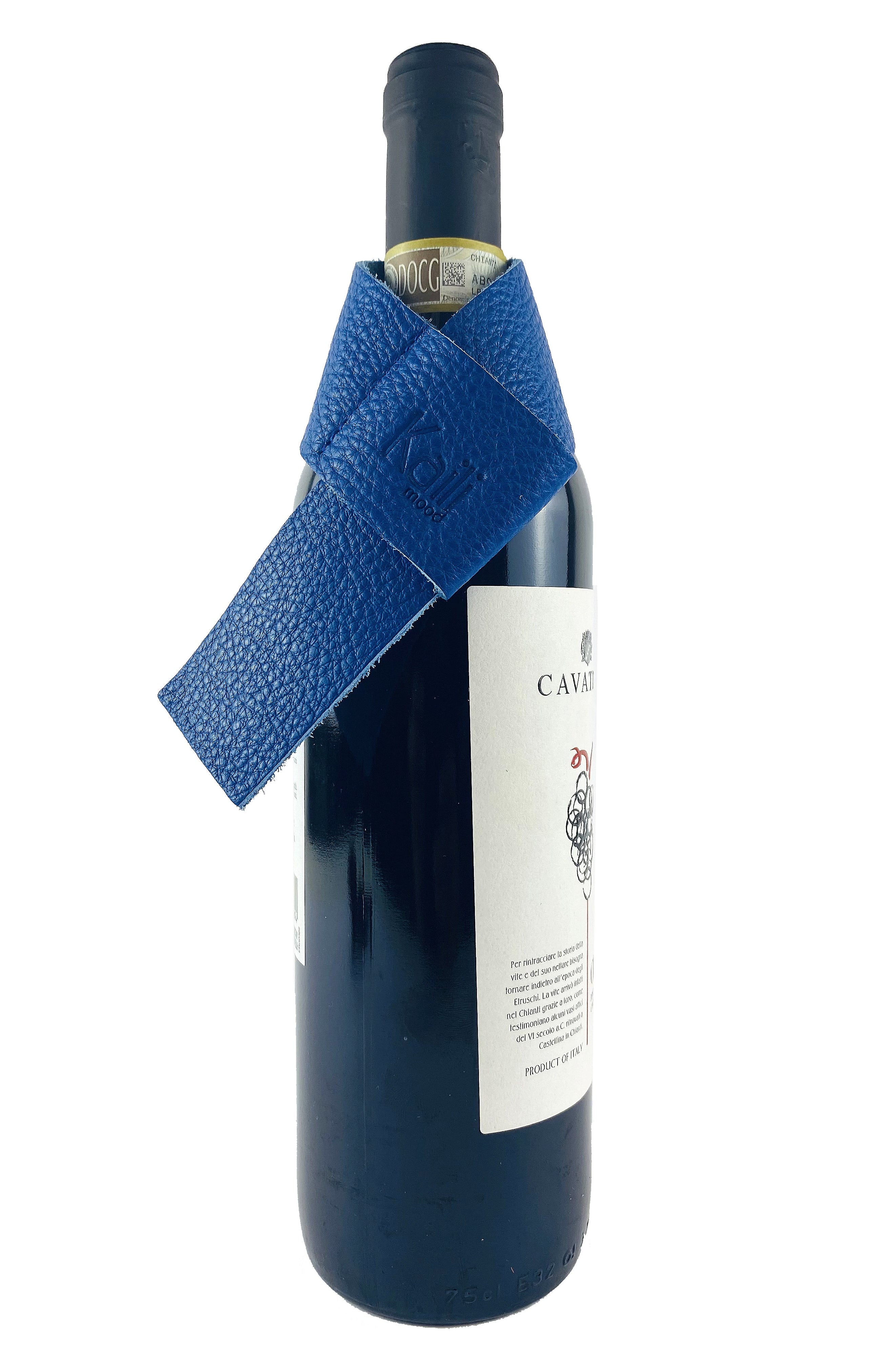 K0010DB | Salvagoccia per Bottiglia Made in Italy in Vera Pelle pieno fiore, grana dollaro - Colore Blu. Dimensioni: cm 27 x 4 x 0,5.  Confezione: Gift Box rigido fondo/coperchio Kailimood.store