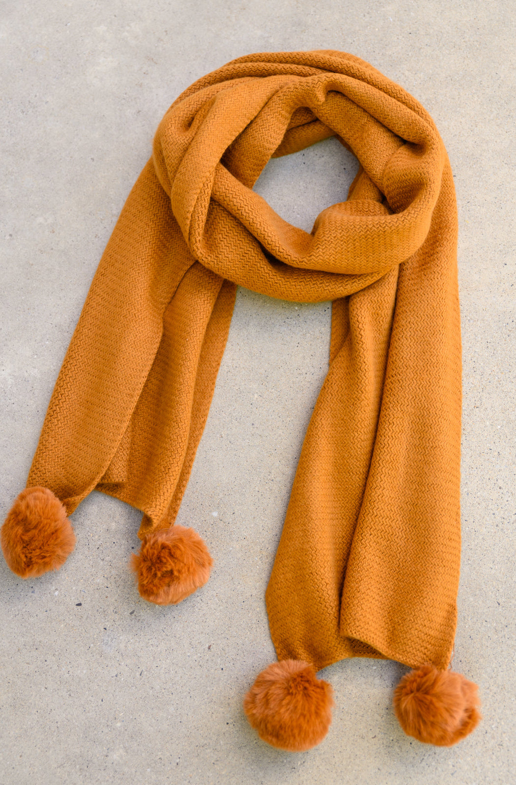 Knitted Fuzzy Pom Pom Scarf In Ginger Ave Shops