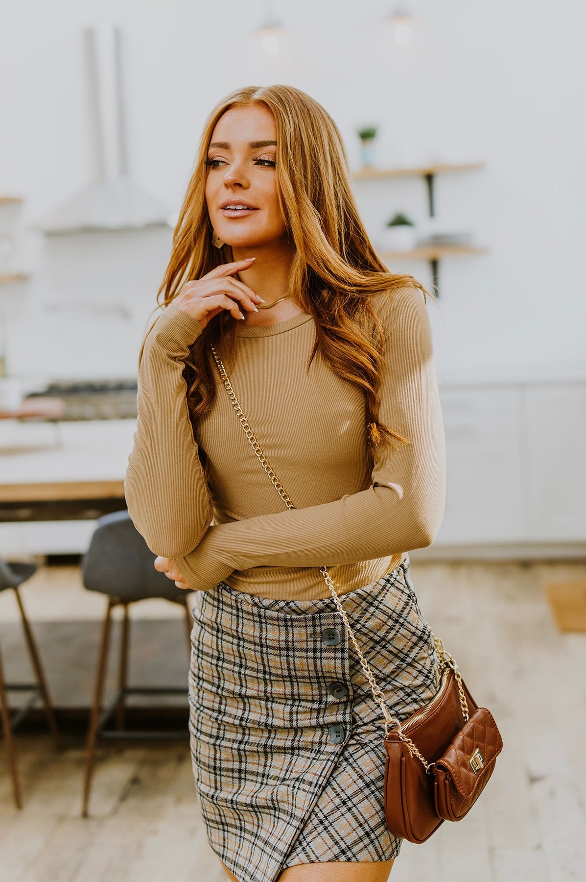 Hold Me Tight Ribbed Long Sleeve Top In Tan Ave Shops