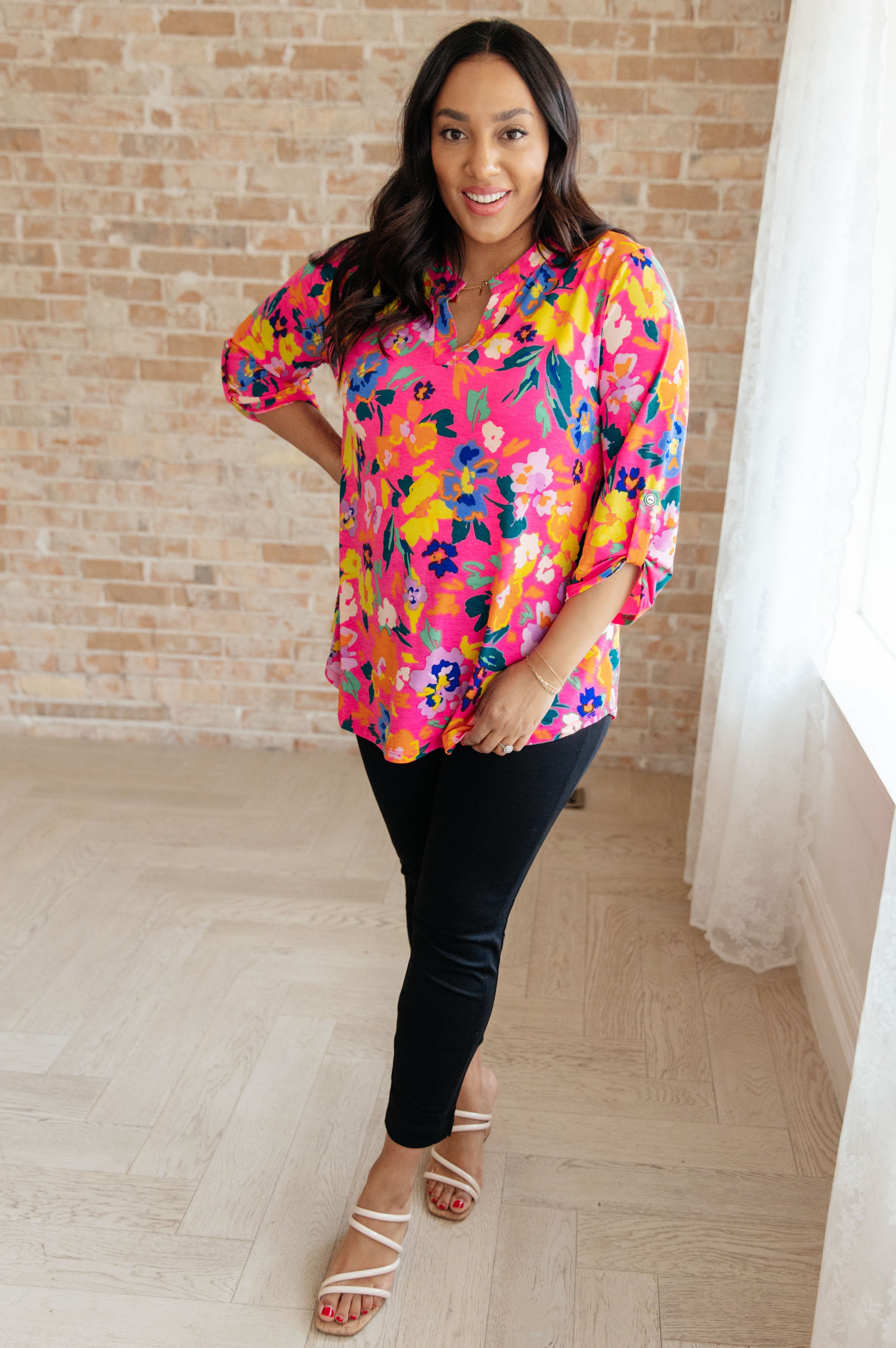 Lizzy Top in Hot Pink Floral Ave Shops