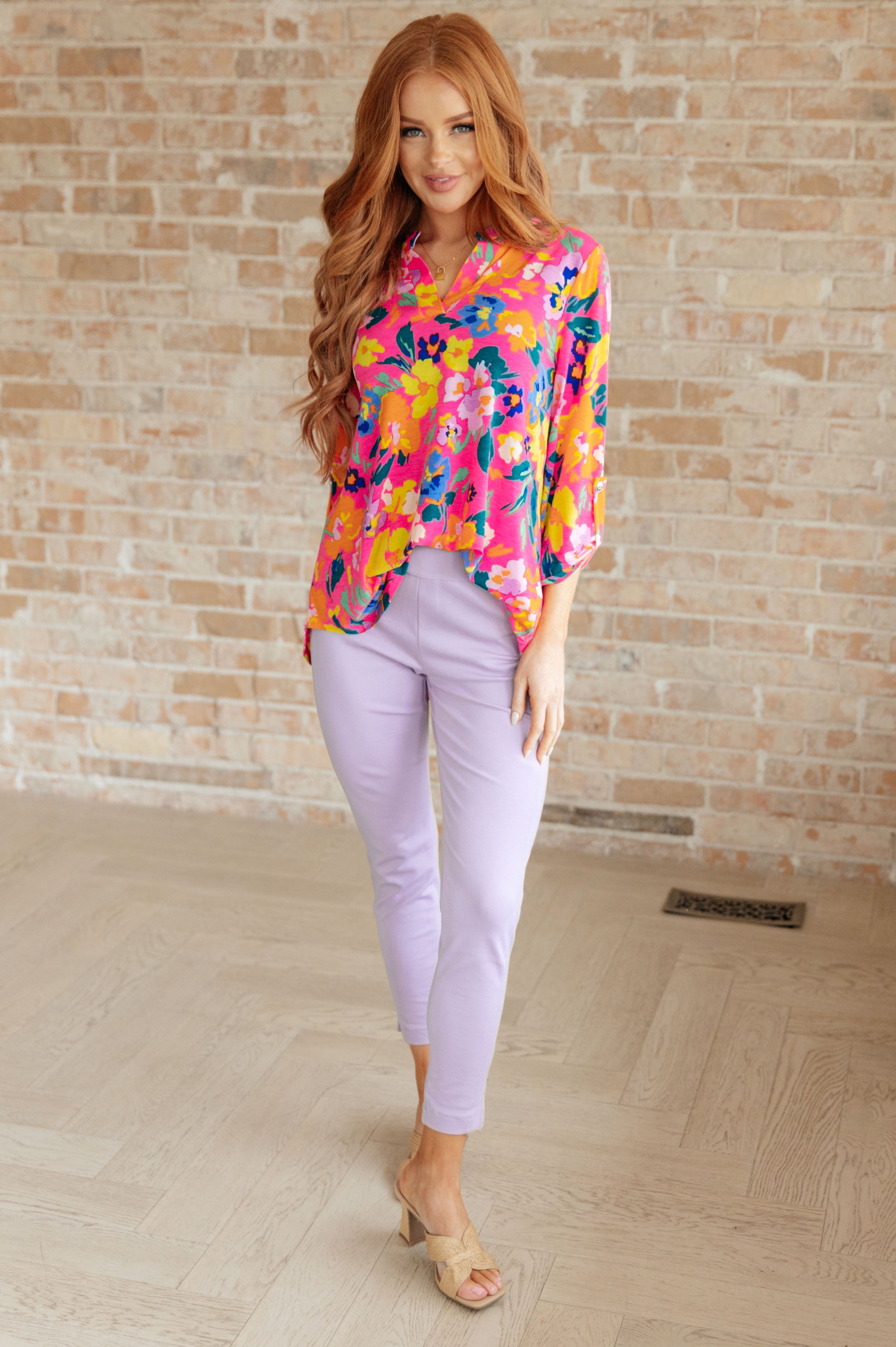 Lizzy Top in Hot Pink Floral Ave Shops