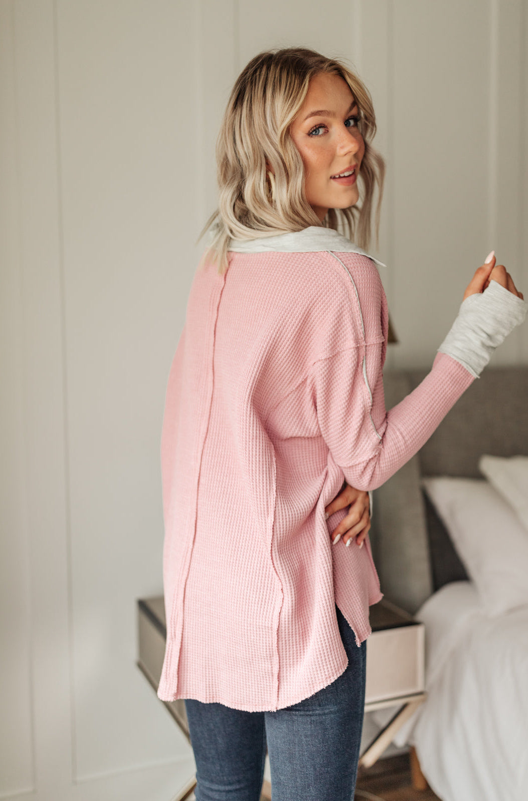 Mia Waffle Knit Long Sleeve In Pink Ave Shops