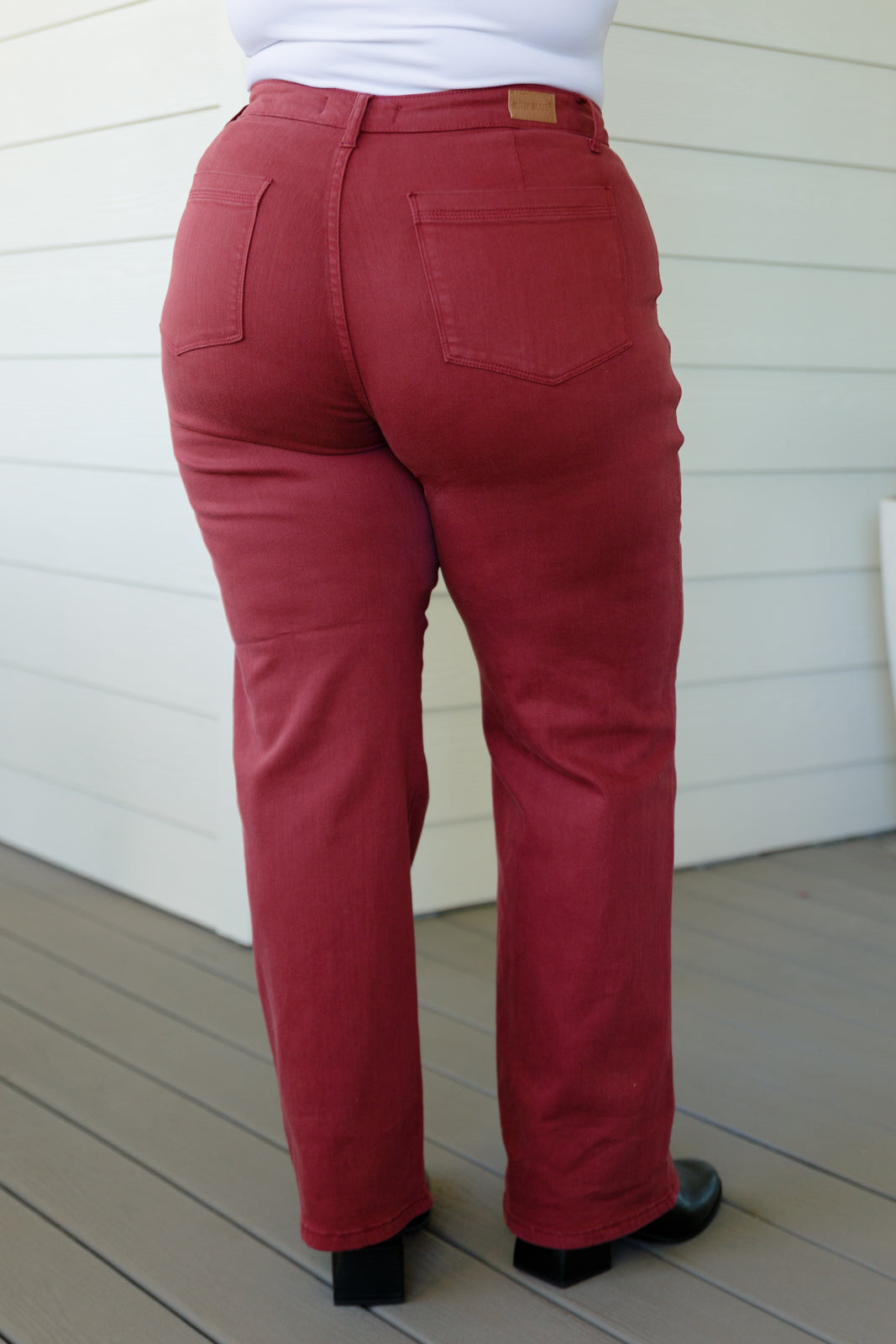 Phoebe High Rise Front Seam Straight Jeans in Burgundy Ave Shops