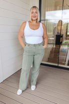 Phoebe High Rise Front Seam Straight Jeans in Sage Ave Shops
