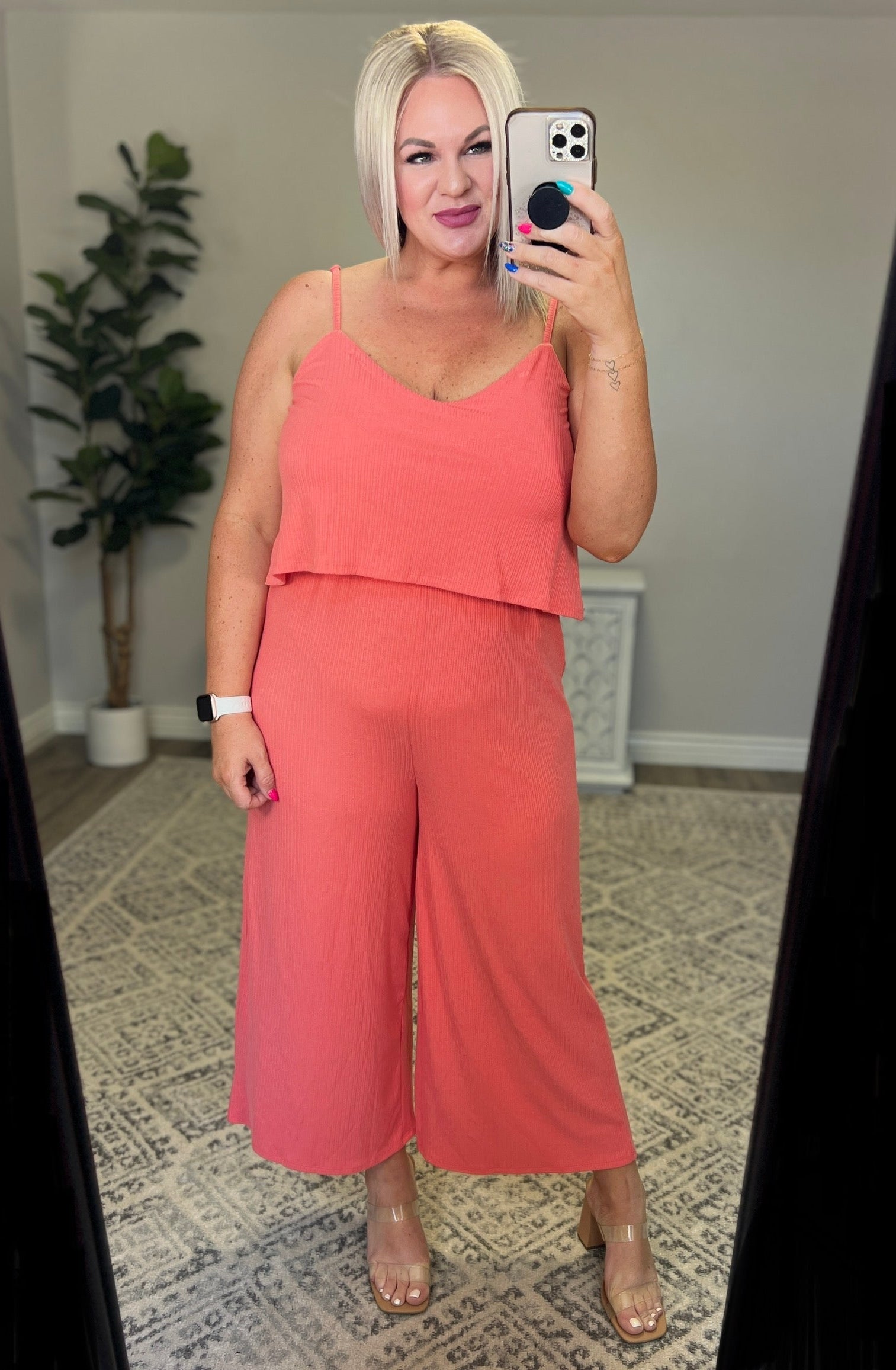 Ribbed Double Layer Jumpsuit in Deep Coral |   |  Casual Chic Boutique