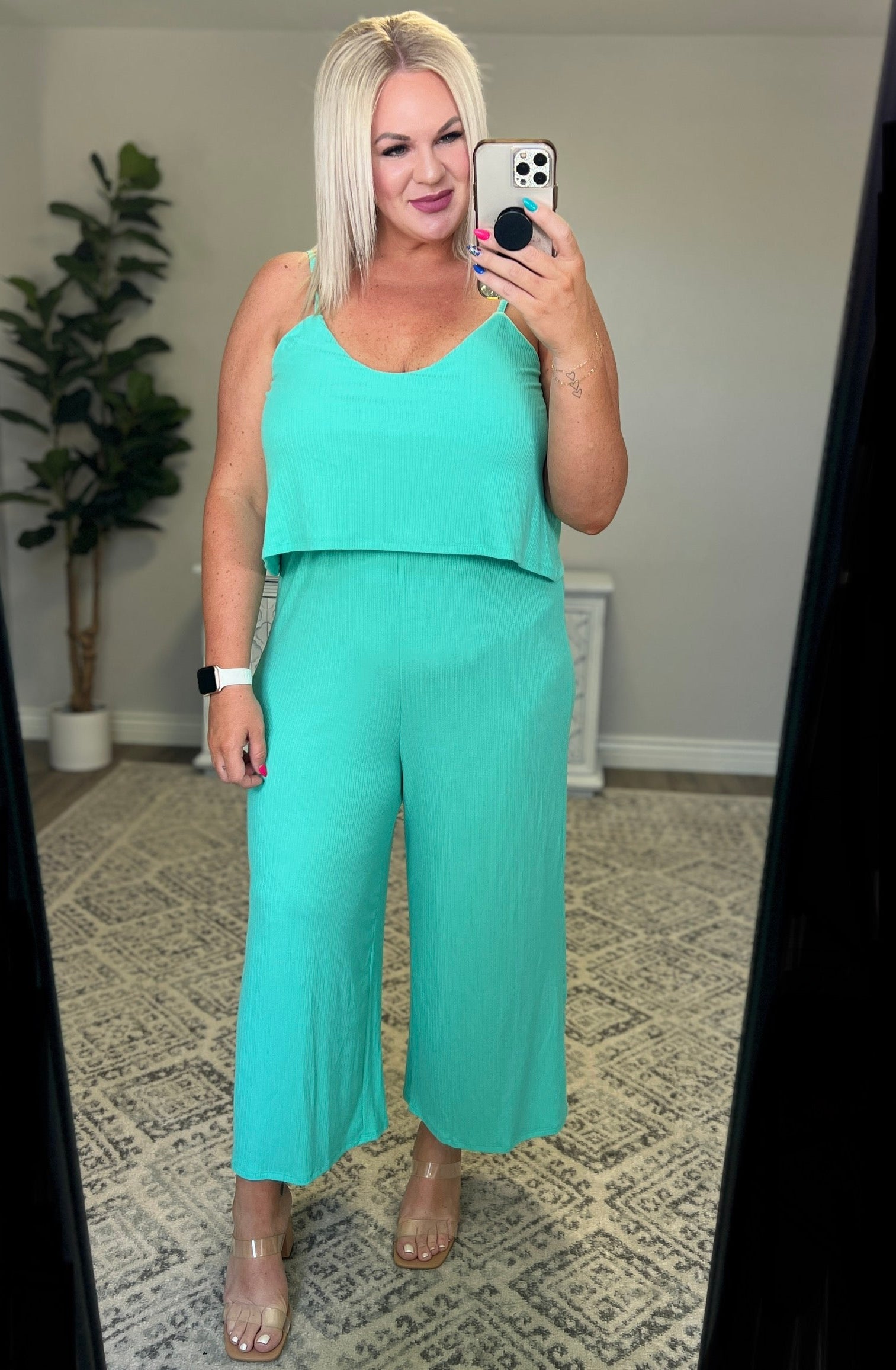 Ribbed Double Layer Jumpsuit in Mint Ave Shops