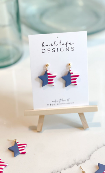 Clay Earrings | American Flag Stars Kush Life Designs