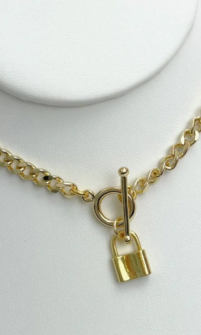18k Gold Plated Lock & Toggle Necklace Bougiest Babe
