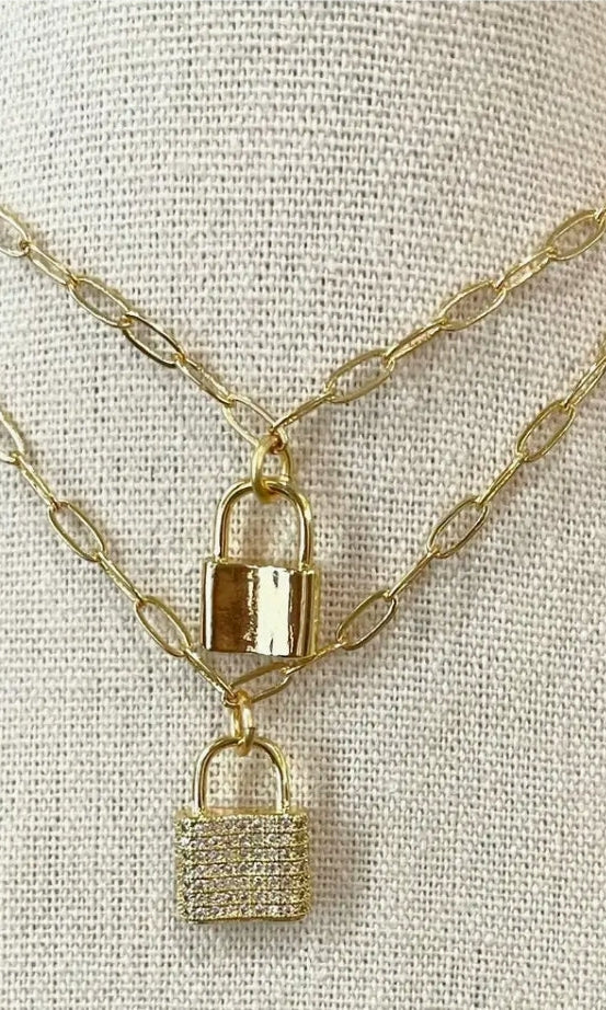 18k Gold Plated Lock Necklace with Paperclip Chain Bougiest Babe