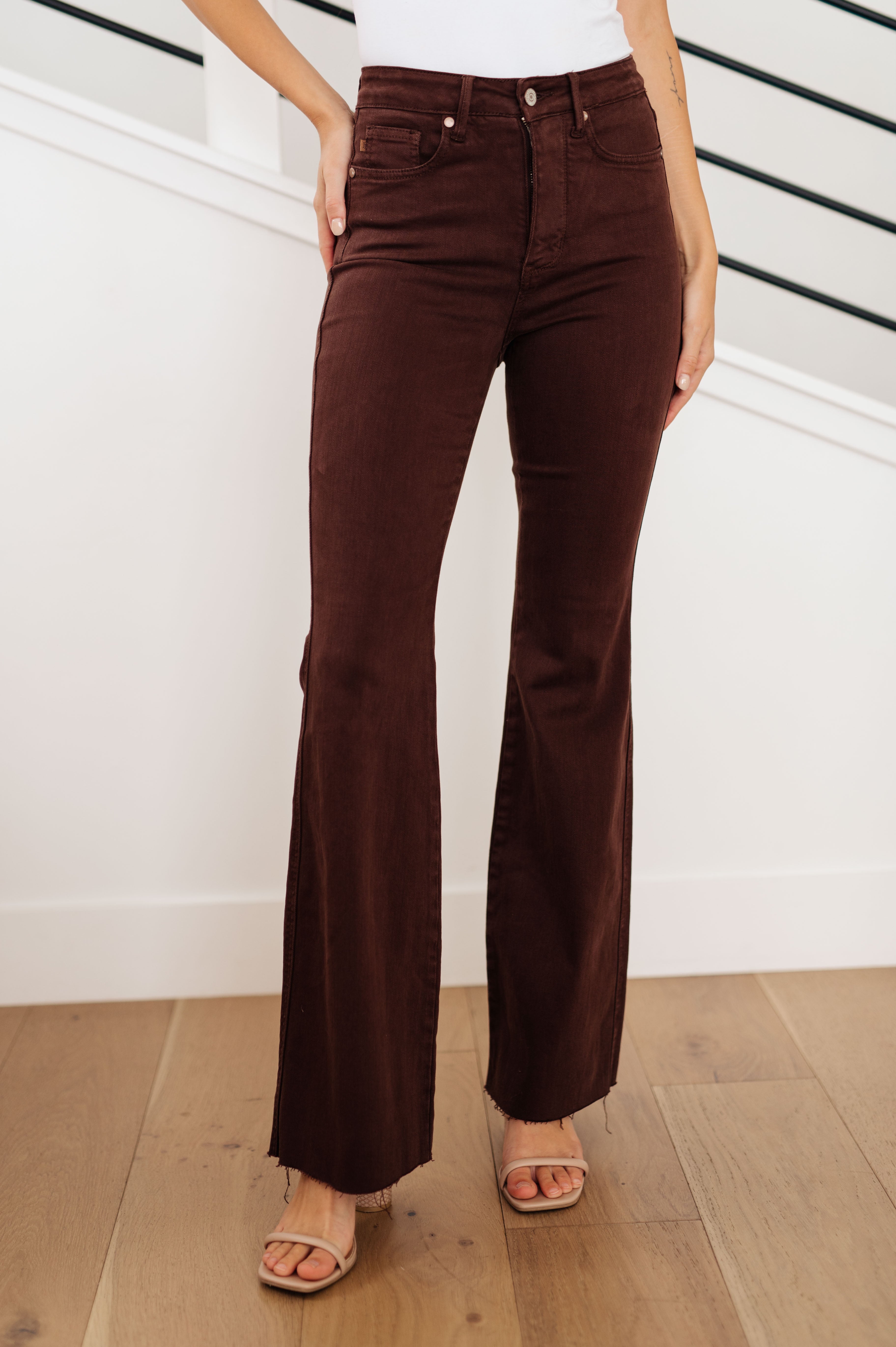 Sienna High Rise Control Top Flare Jeans in Espresso Ave Shops