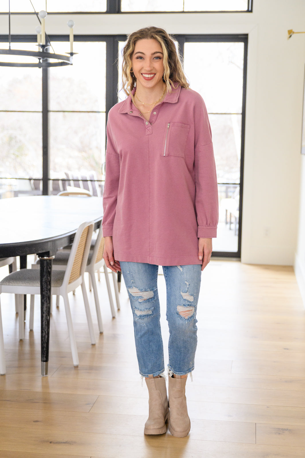 Sweet Crush Collar Pullover in Mauve Ave Shops
