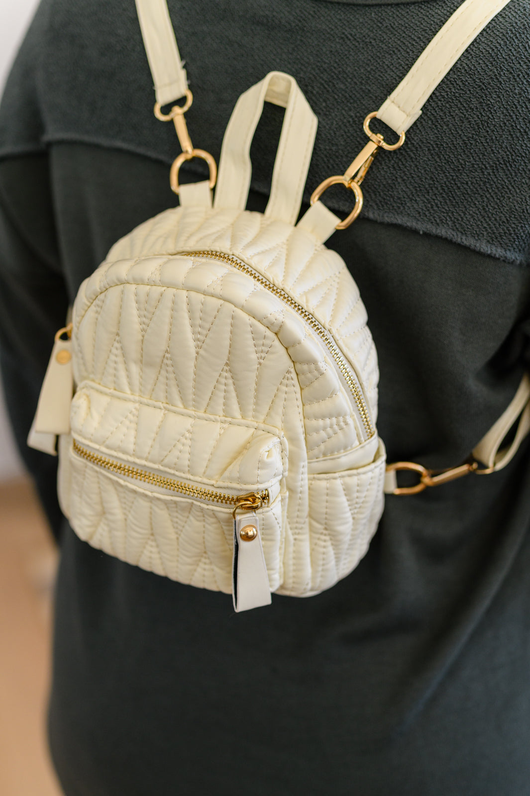Take It With You Quilted Mini Backpack in Cream Ave Shops