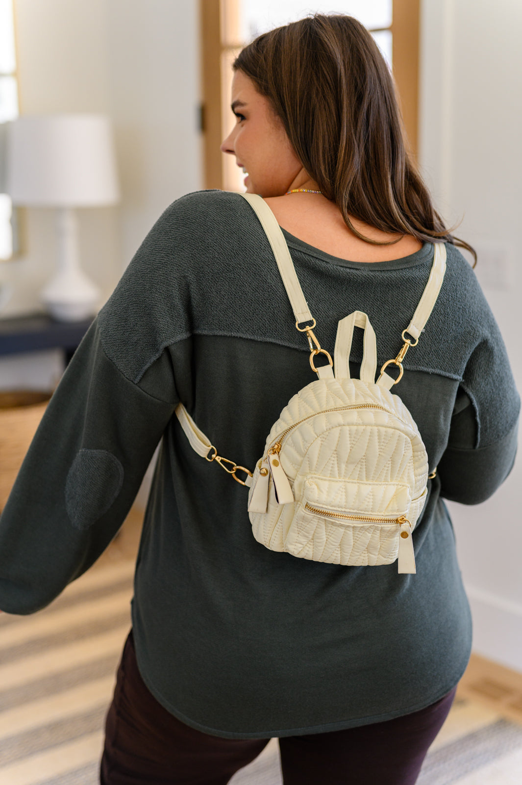 Take It With You Quilted Mini Backpack in Cream Ave Shops