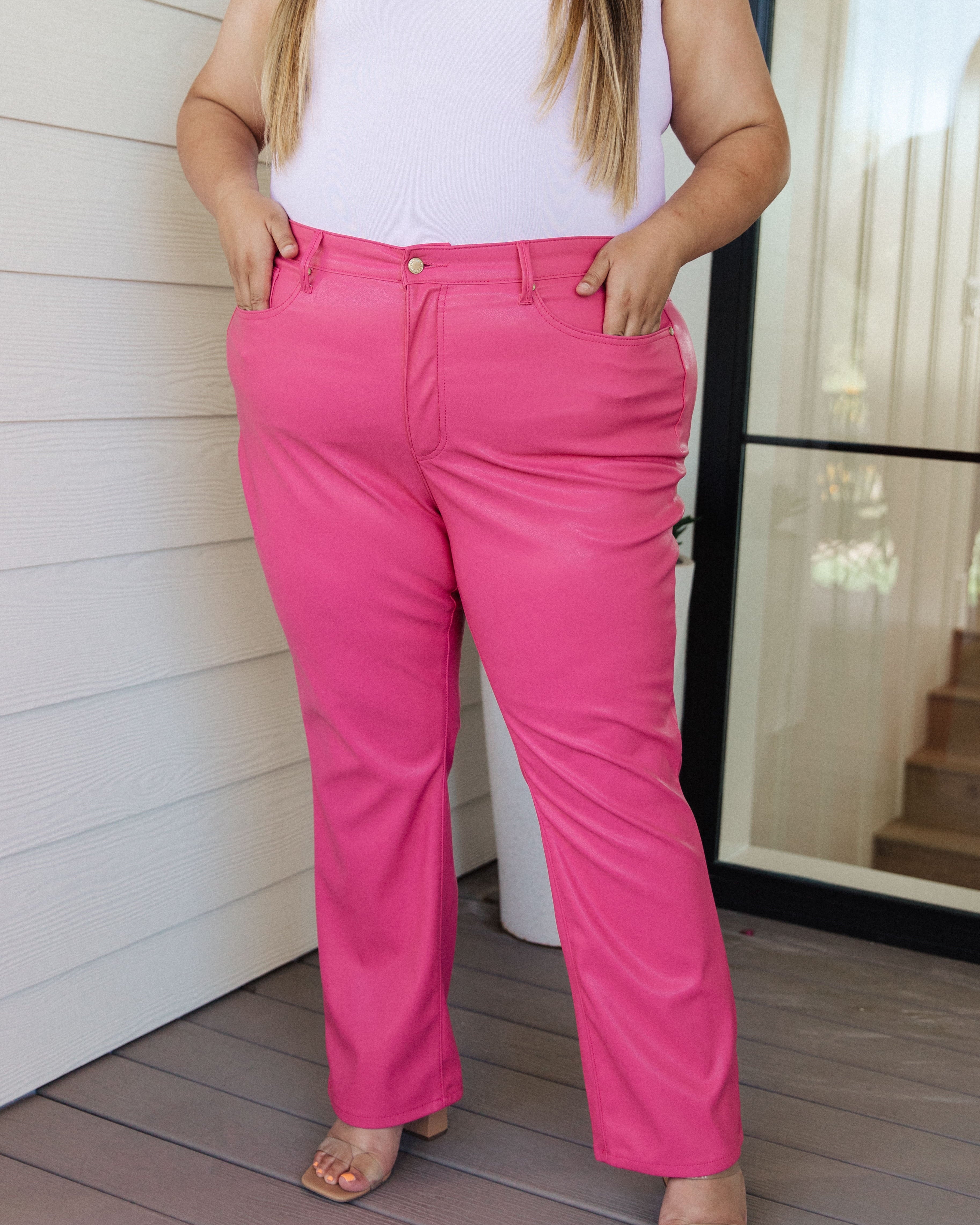 Tanya Control Top Faux Leather Pants in Hot Pink |   |  Casual Chic Boutique