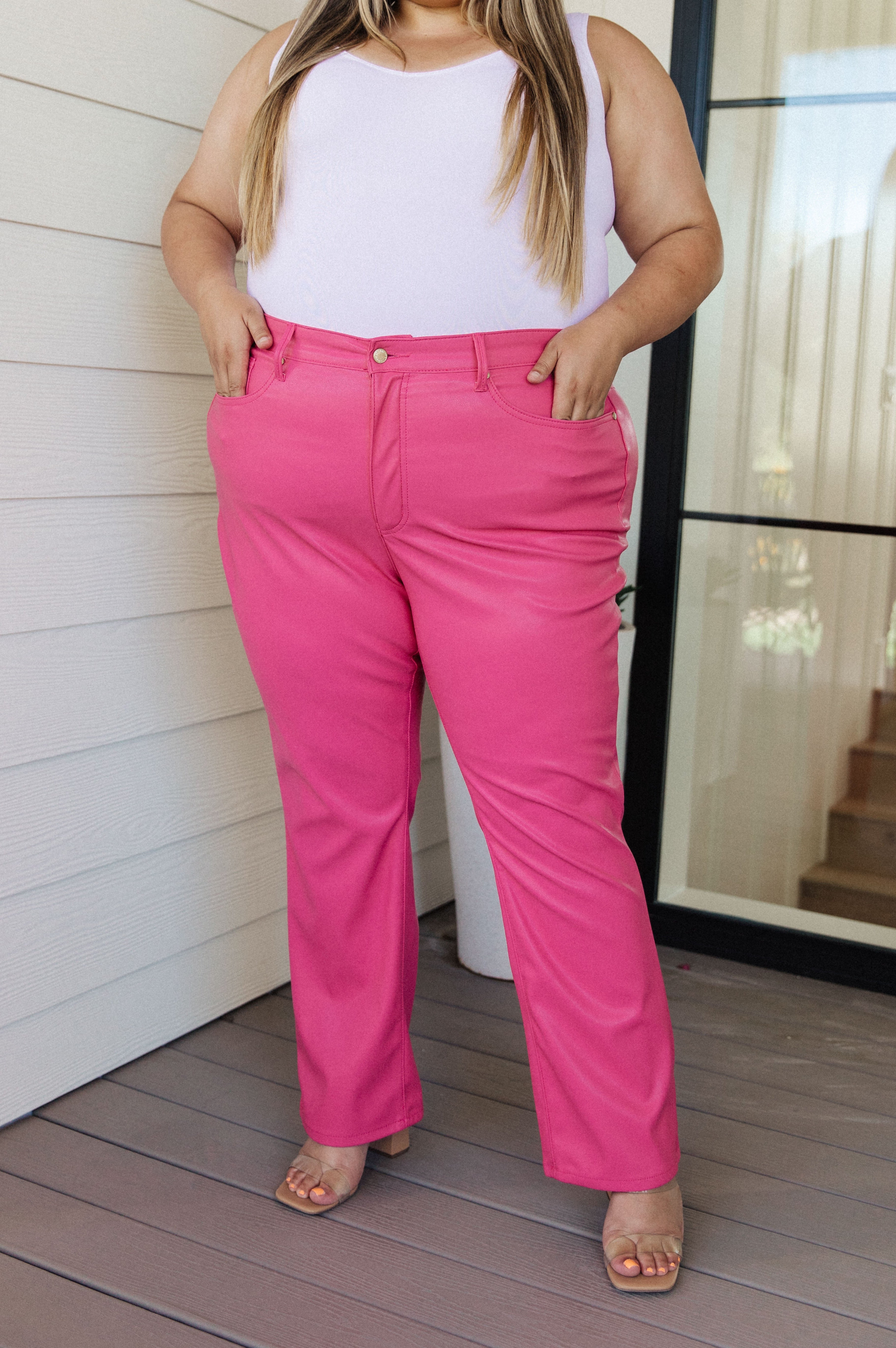 Tanya Control Top Faux Leather Pants in Hot Pink |   |  Casual Chic Boutique