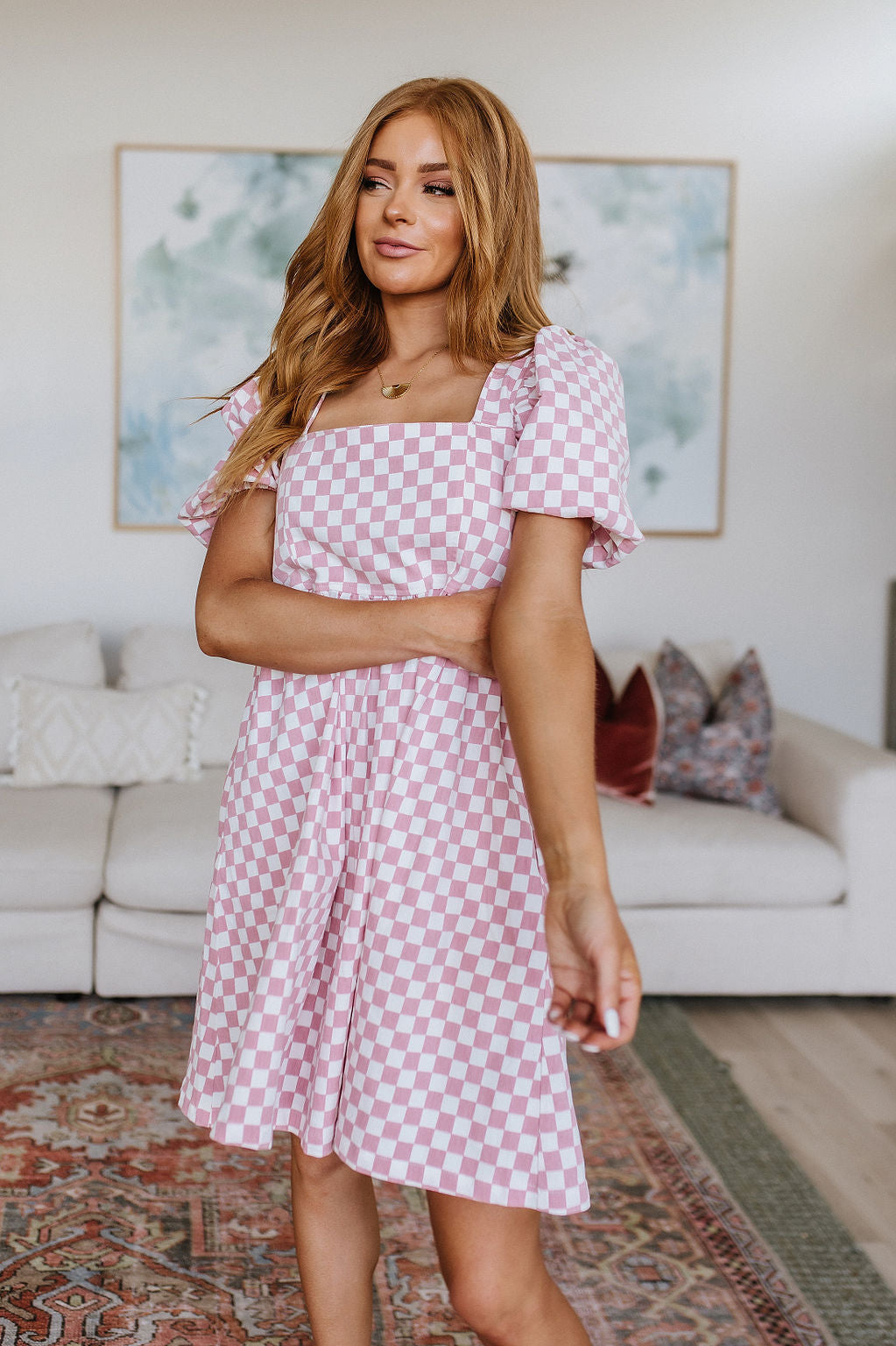 The Moment Checkered Babydoll Dress Ave Shops