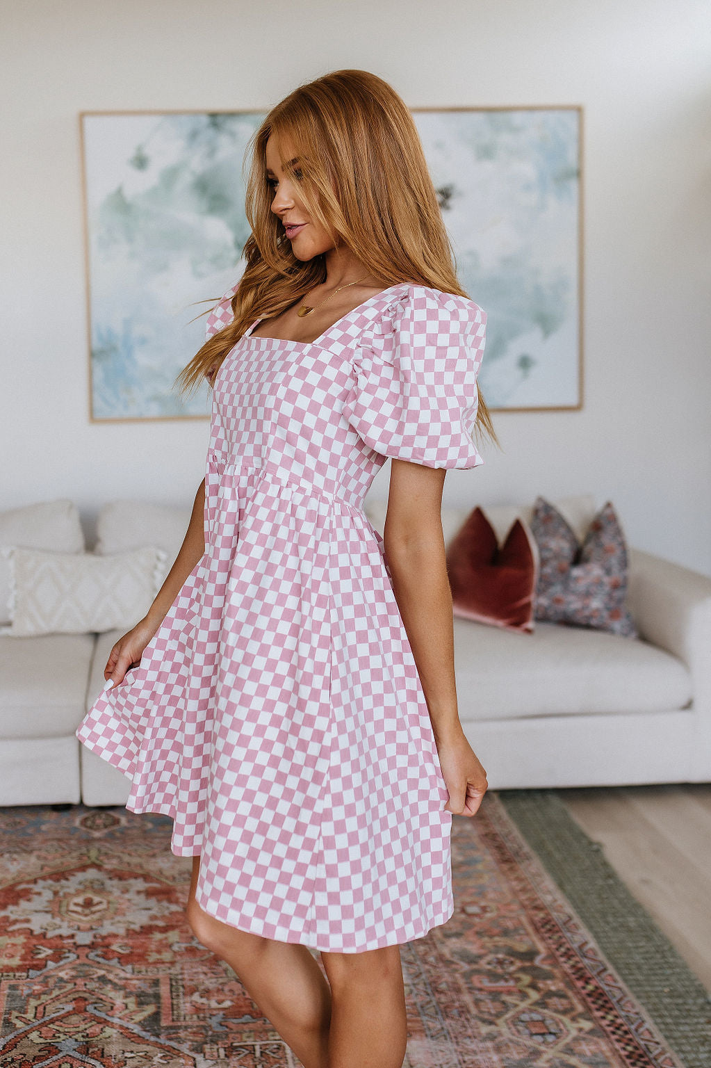 The Moment Checkered Babydoll Dress Ave Shops