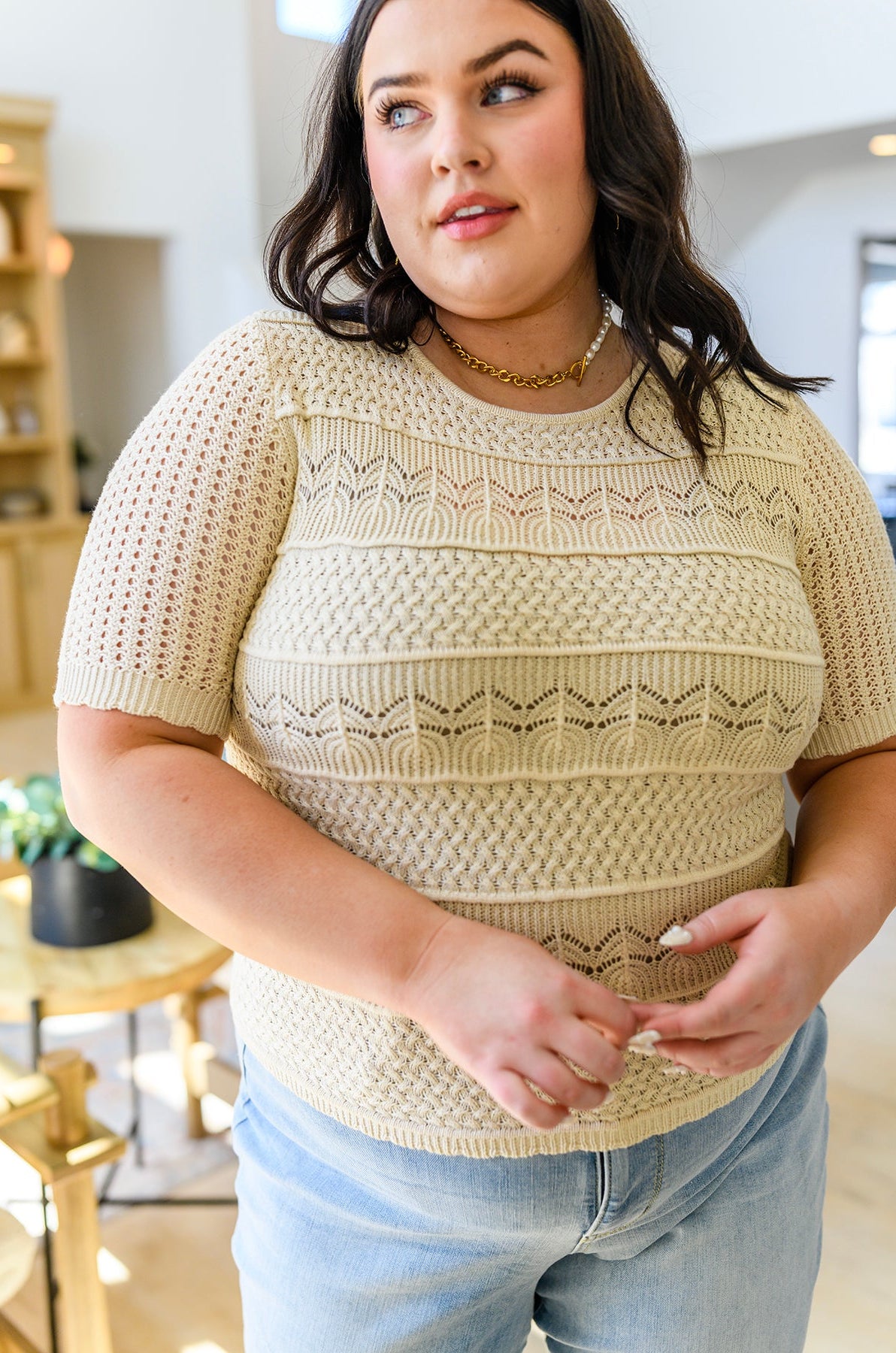 Thea Crocheted Knit Top Ave Shops