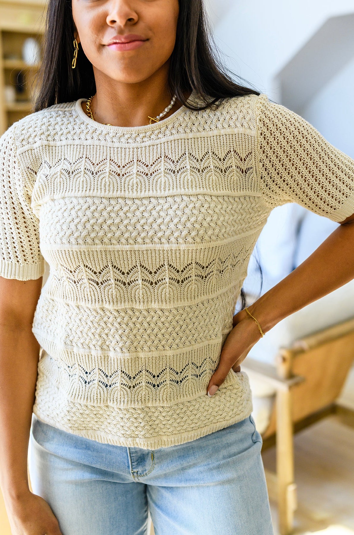 Thea Crocheted Knit Top Ave Shops