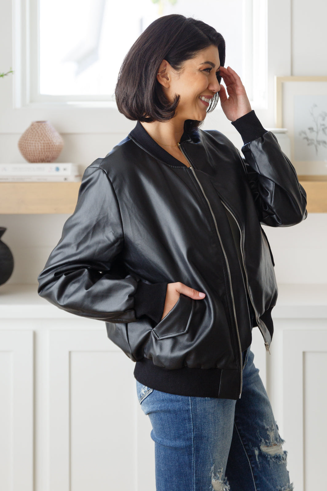 This Is It Faux Leather Bomber Jacket In Black Ave Shops