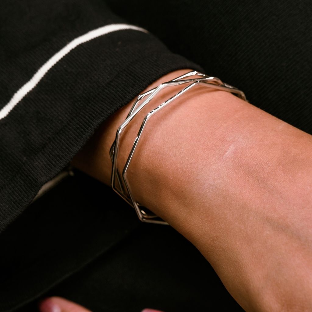 Adjustable Three Layer Gold Silver Twist Geometric Cuff Bangle Bracelet The Colourful Aura