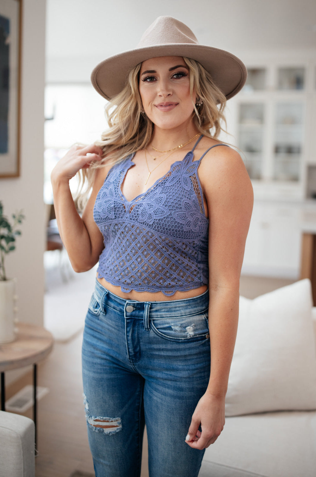 Wild And Free Crop Top in Dusty Blue Ave Shops