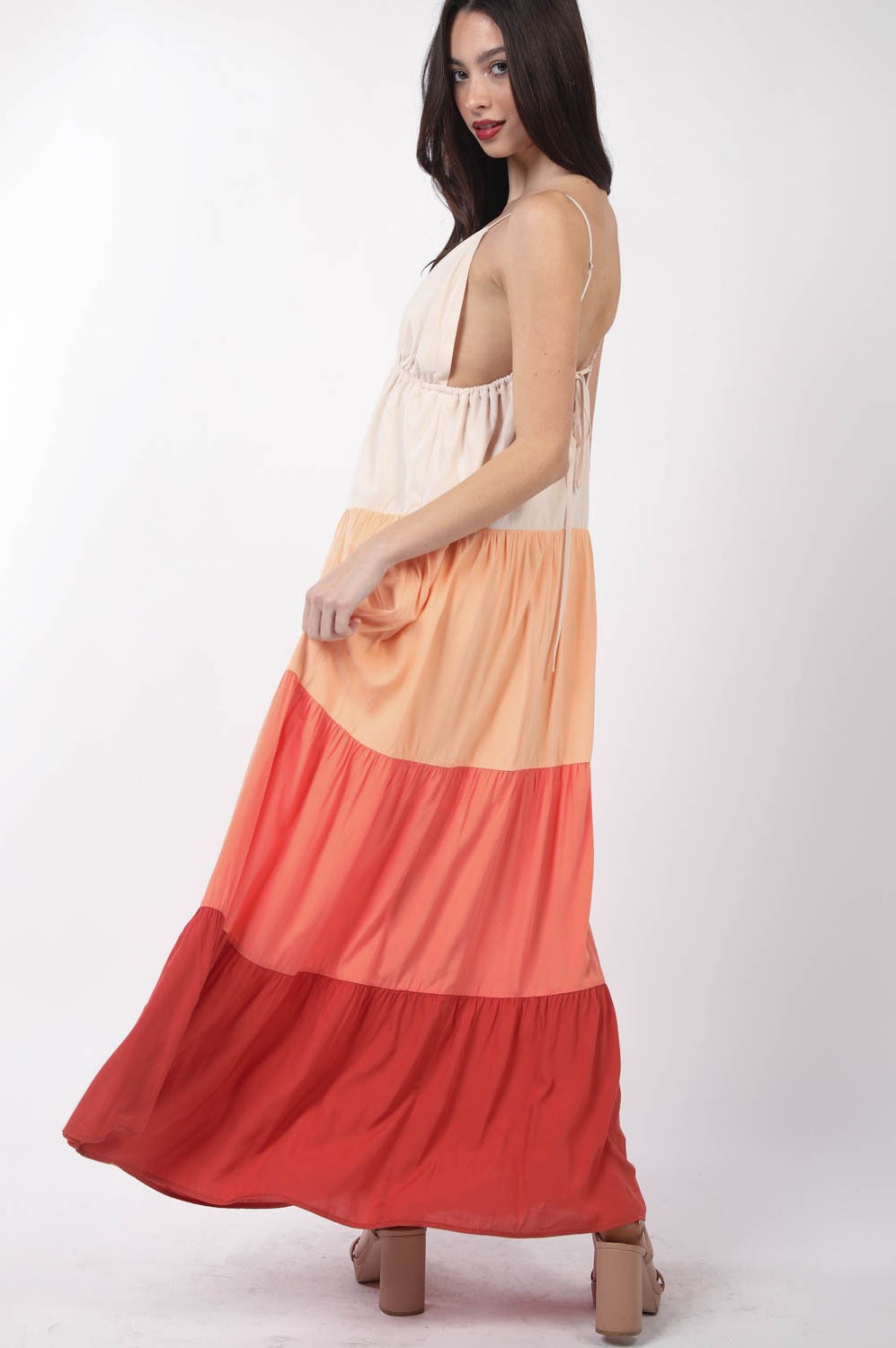 VERY J Color Block Tiered Maxi Cami Dress Trendsi