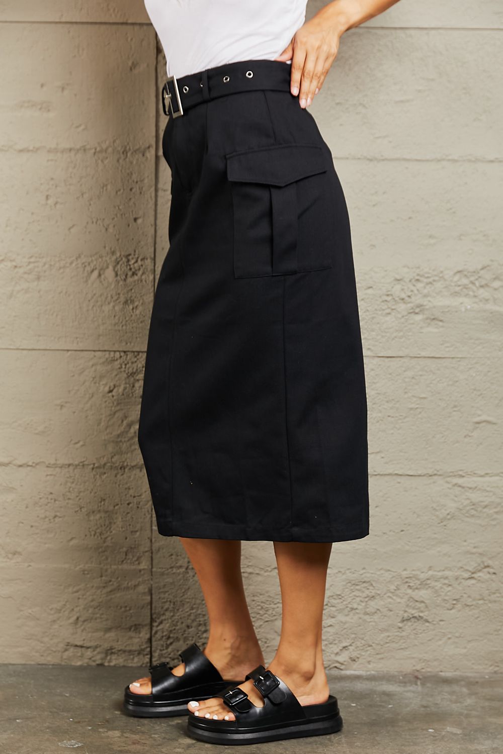 HYFVE Professional Poise Buckled Midi Skirt Trendsi