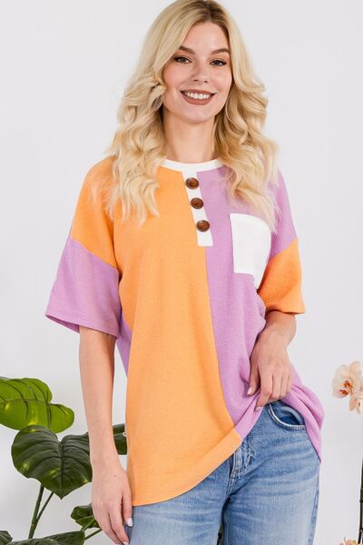 Celeste Full Size Color Block Short Sleeve T-Shirt Trendsi