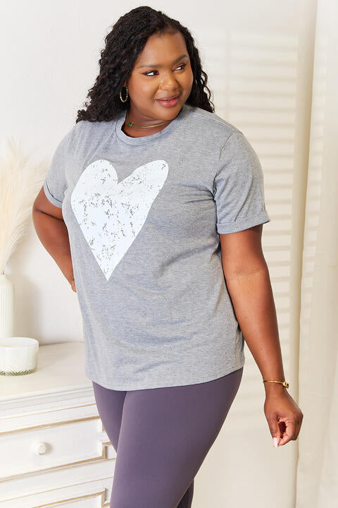 Simply Love Heart Graphic Cuffed Short Sleeve T-Shirt Trendsi