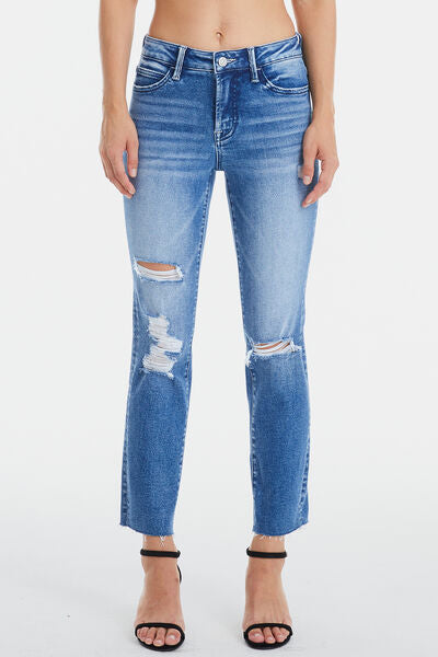 BAYEAS Full Size High Waist Distressed Cat's Whiskers Straight Jeans Trendsi