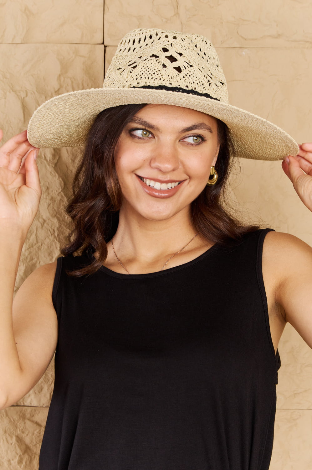 Fame Fight Through It Lace Detail Straw Braided Fashion Sun Hat Trendsi