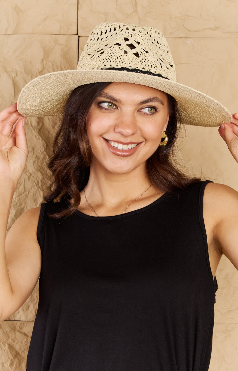 Fame Fight Through It Lace Detail Straw Braided Fashion Sun Hat Trendsi