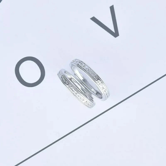 Adjustable Silver Engraved Couple Promise Ring Set The Colourful Aura