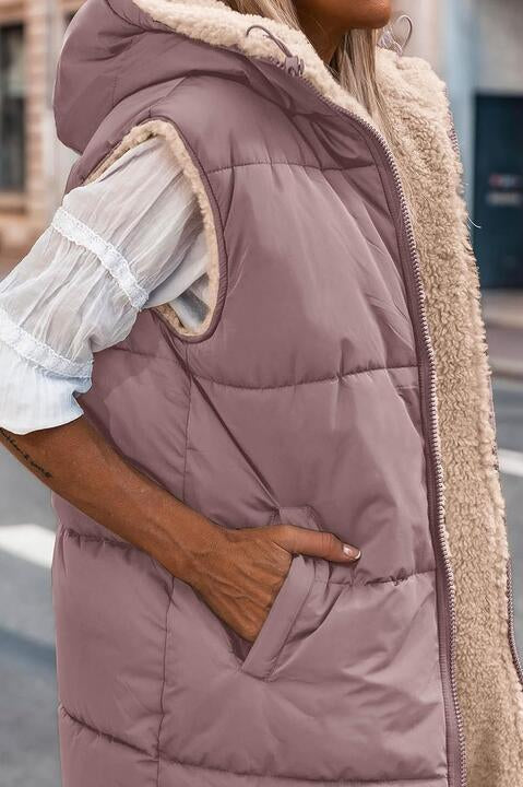 Zip-Up Longline Hooded Vest Trendsi