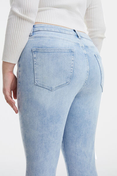 BAYEAS Full Size High Waist Raw Hem Washed Straight Jeans Trendsi