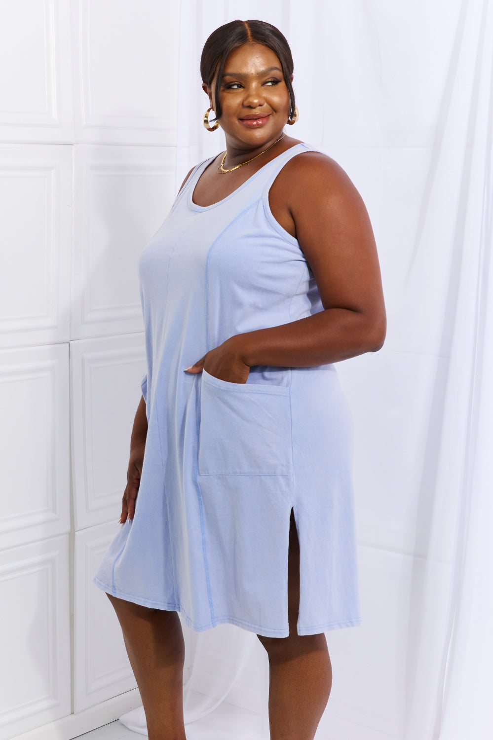 HEYSON Look Good, Feel Good Full Size Washed Sleeveless Casual Dress in Periwinkle Trendsi