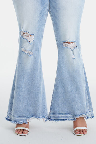 BAYEAS Full Size Distressed Raw Hem High Waist Flare Jeans Trendsi