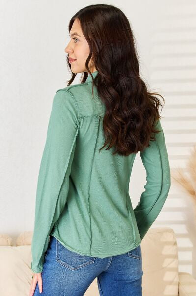 POL Exposed Seam Long Sleeve Knit Top Trendsi