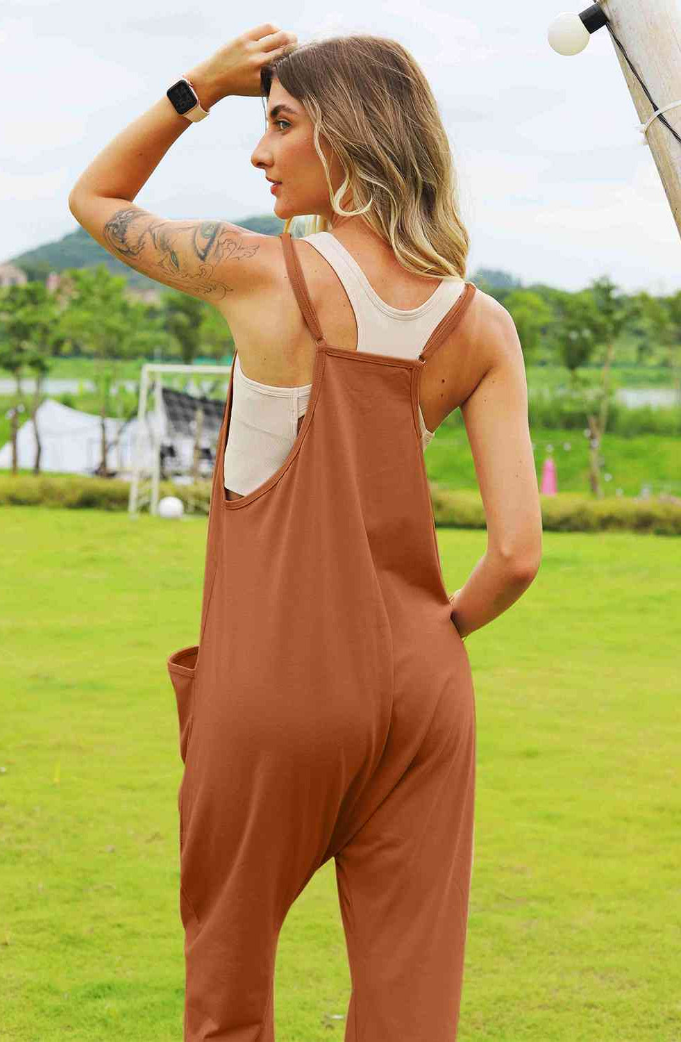Double Take Full Size Sleeveless V-Neck Pocketed Jumpsuit Trendsi