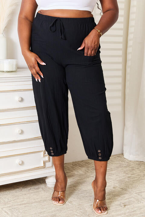 Double Take Decorative Button Cropped Pants Trendsi