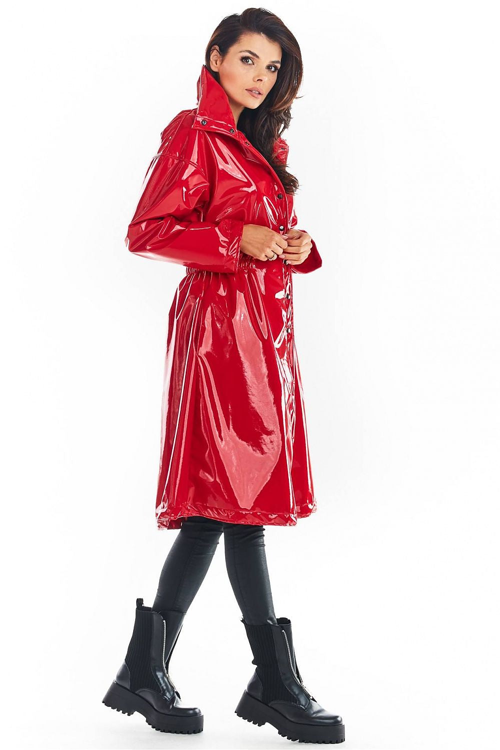 Awama Red High Collar Vinyl Coat The Groovalution