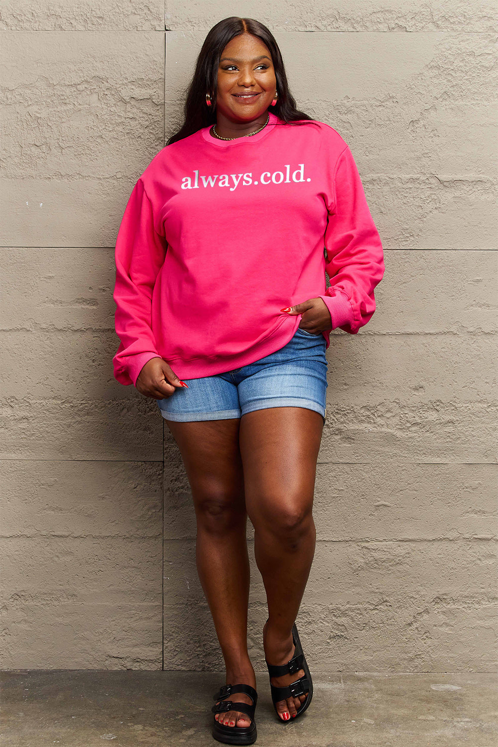 Simply Love Full Size ALWAYS.COLD. Graphic Sweatshirt Trendsi