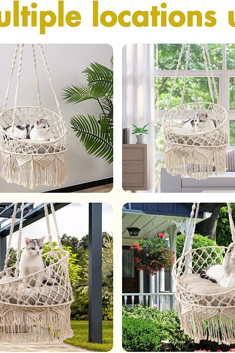 Boho Macrame Hanging Cat Hammock Bed The Groovalution