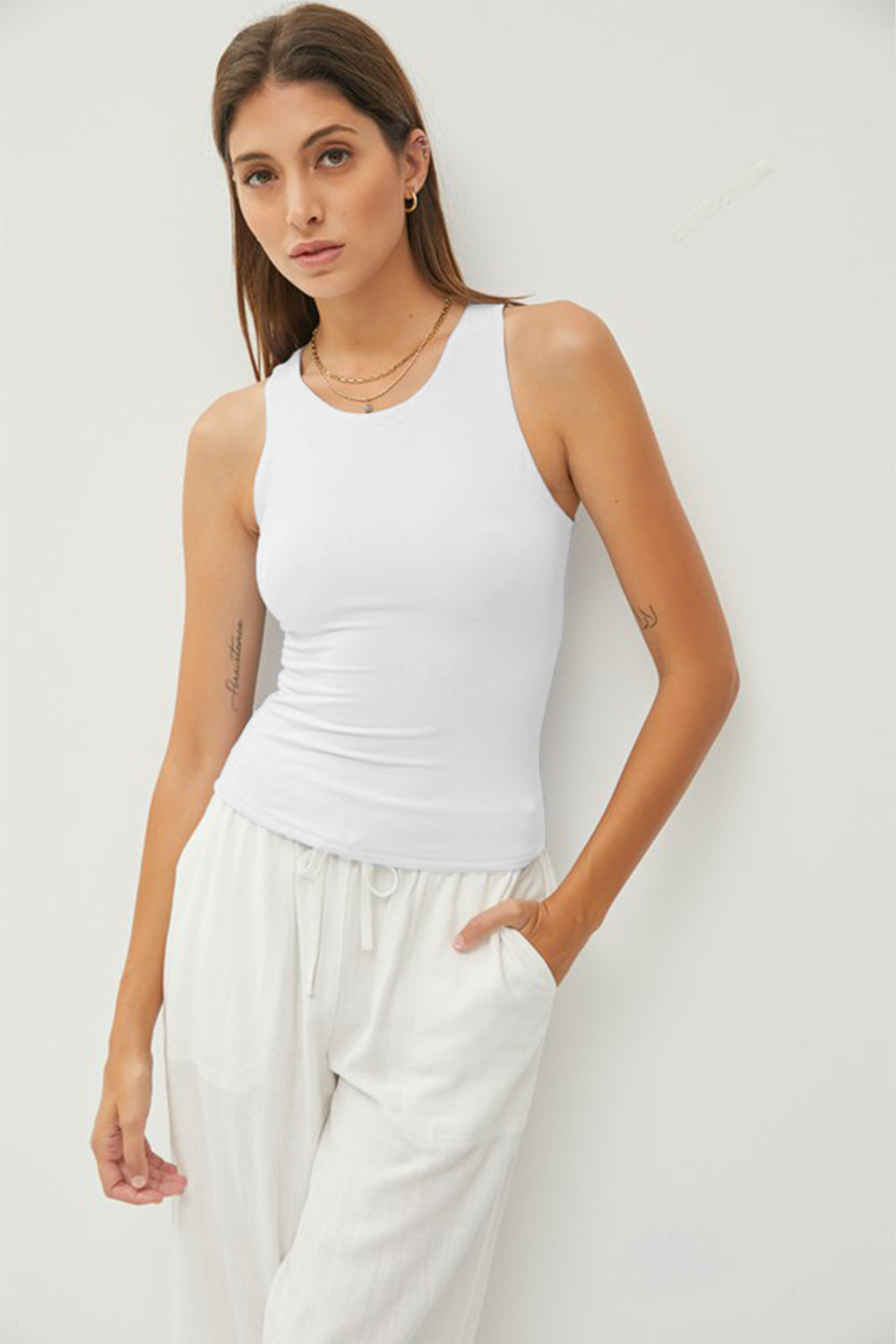 Be Cool Round Neck Wide Strap Tank Trendsi