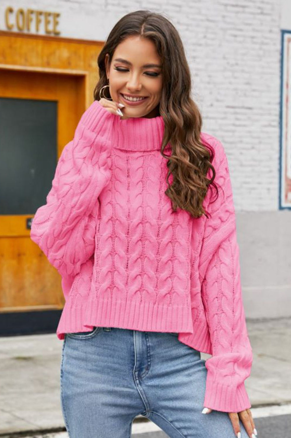Turtle Neck Cable-Knit Sweater Trendsi