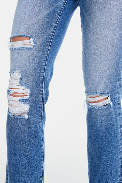 BAYEAS Full Size High Waist Distressed Cat's Whiskers Straight Jeans Trendsi