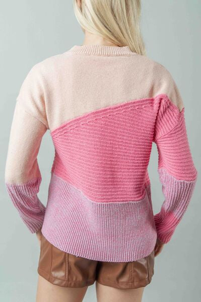 Very J Color Block Long Sleeve Sweater Trendsi